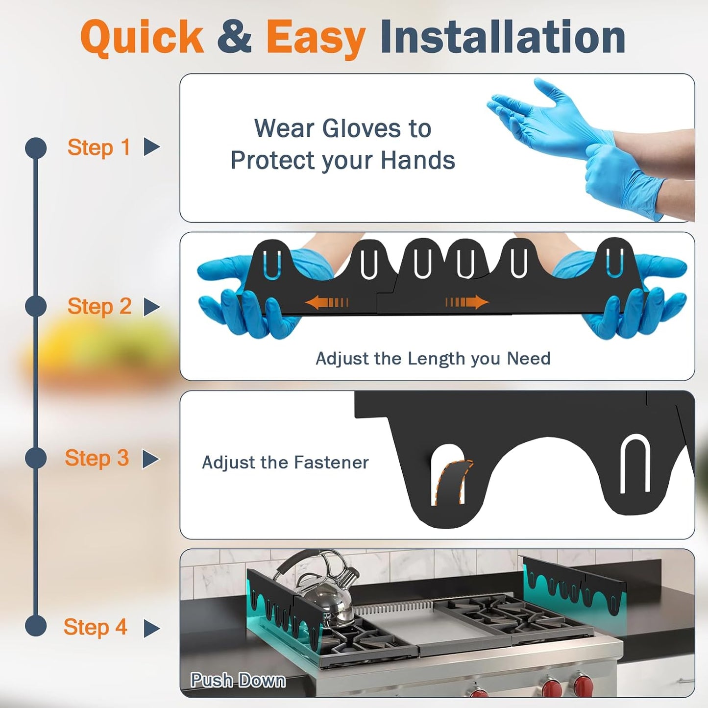 Stove Gap Covers Stainless Steel,2Pack Retractable Stove Gap Filler-Black | (13.8"–27.5" Length, 0.79" Width), Heat-Resistant Guard & Range Trim Kit Between Stove Top & Counter