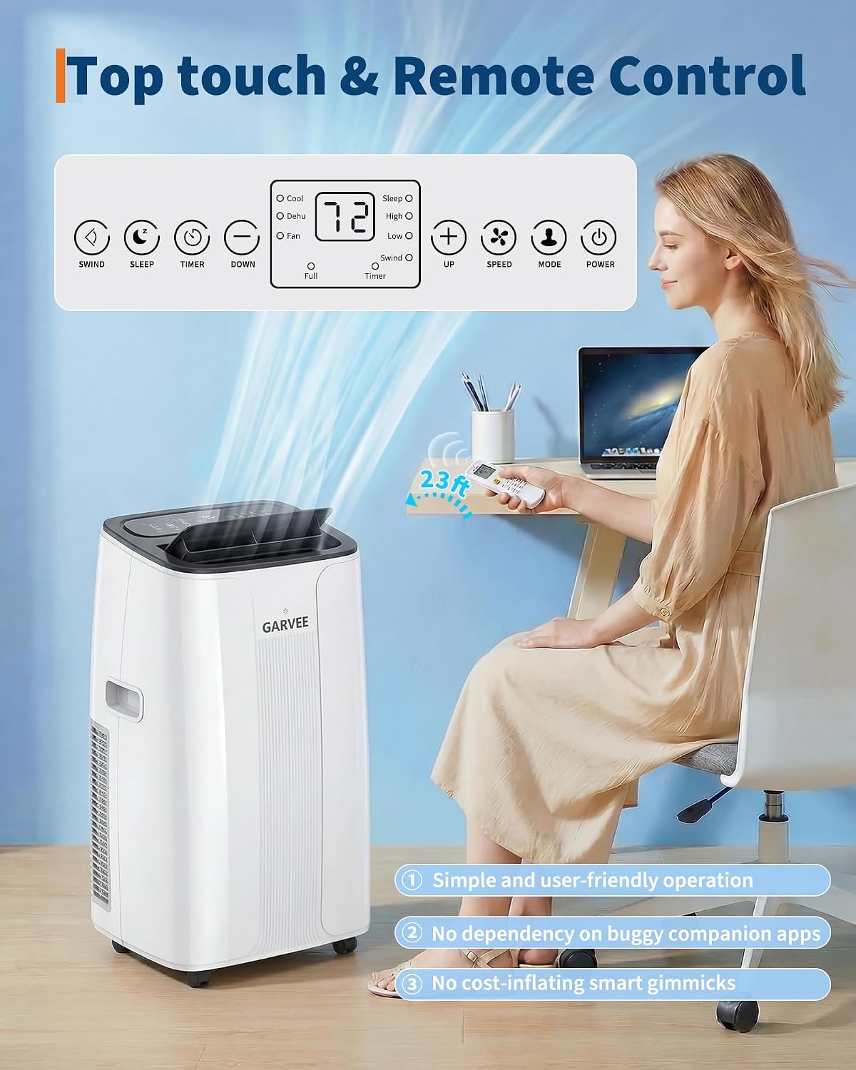 Garvee 14,000 BTU Portable Air Conditioner, 3-in-1 Portable AC for Rooms | Fast & Quiet Cooling for Rooms up to 750 Sq.Ft, Remote Control, LED Display Panel, Included Easy Install Window Kit