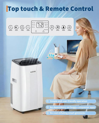 Garvee 14,000 BTU Portable Air Conditioner, 3-in-1 Portable AC for Rooms | Fast & Quiet Cooling for Rooms up to 750 Sq.Ft, Remote Control, LED Display Panel, Included Easy Install Window Kit