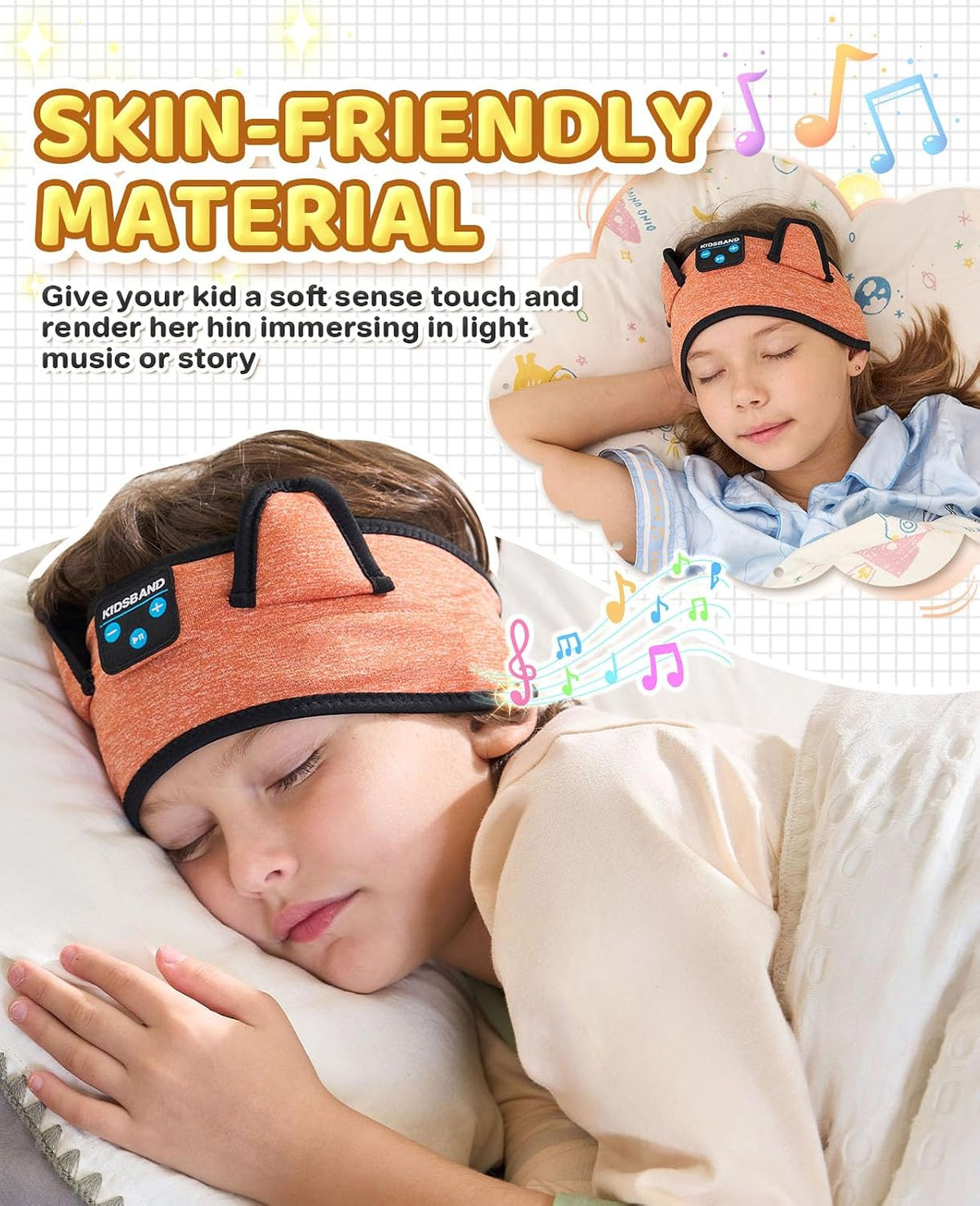 KIDSBAND Kids Bluetooth Headphones, Sleep Headband [Wireless & Wired Playback 2in1] Foldable Headphones for School/Travel/Tablet/Sleep