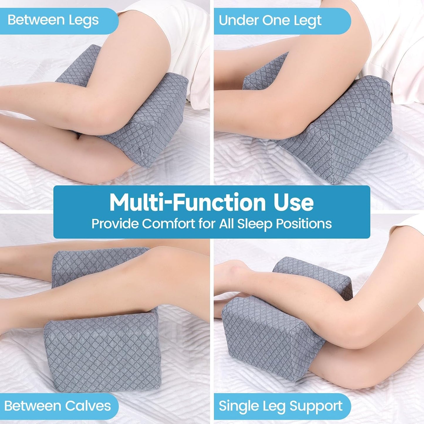TranquilRelax Knee Pillow for Side Sleepers, Leg Pillow for Side Sleeping | Smooth Pillow for Spine Aligning, Comfortable Memory Foam Pillow for Hip, Back, Sciatica, Knee, Joints Pain (White)