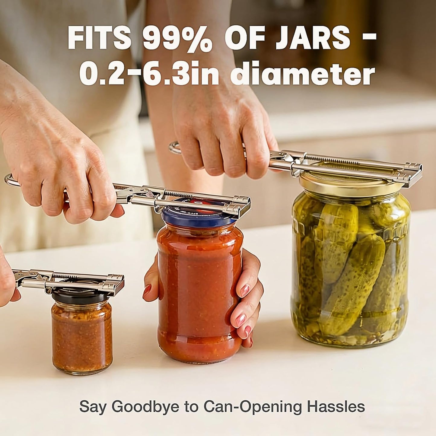 Extended Jar Openers for Weak Hands (1) | Adjustable Stainless Steel Bottle Opener, Can Opener for Seniors with Arthritis, Large and Small Lids Gripper, Household Tool