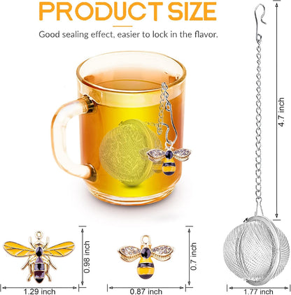 Stainless Steel Tea Infusers, Set of 2 TeaSanavie Tea Strainer Tea Ball with Honeybee & Flower Charms for Loose Leaf Tea