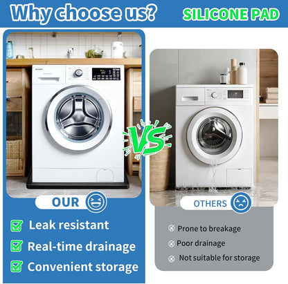 Washing Machine Drain Pan Silicone mat 27"x27" with 0.79" Raised Edges, Leak-Proof Silicone Mat, Non-Slip Waterproof Floor Protector for Washer Dryer (Grey)