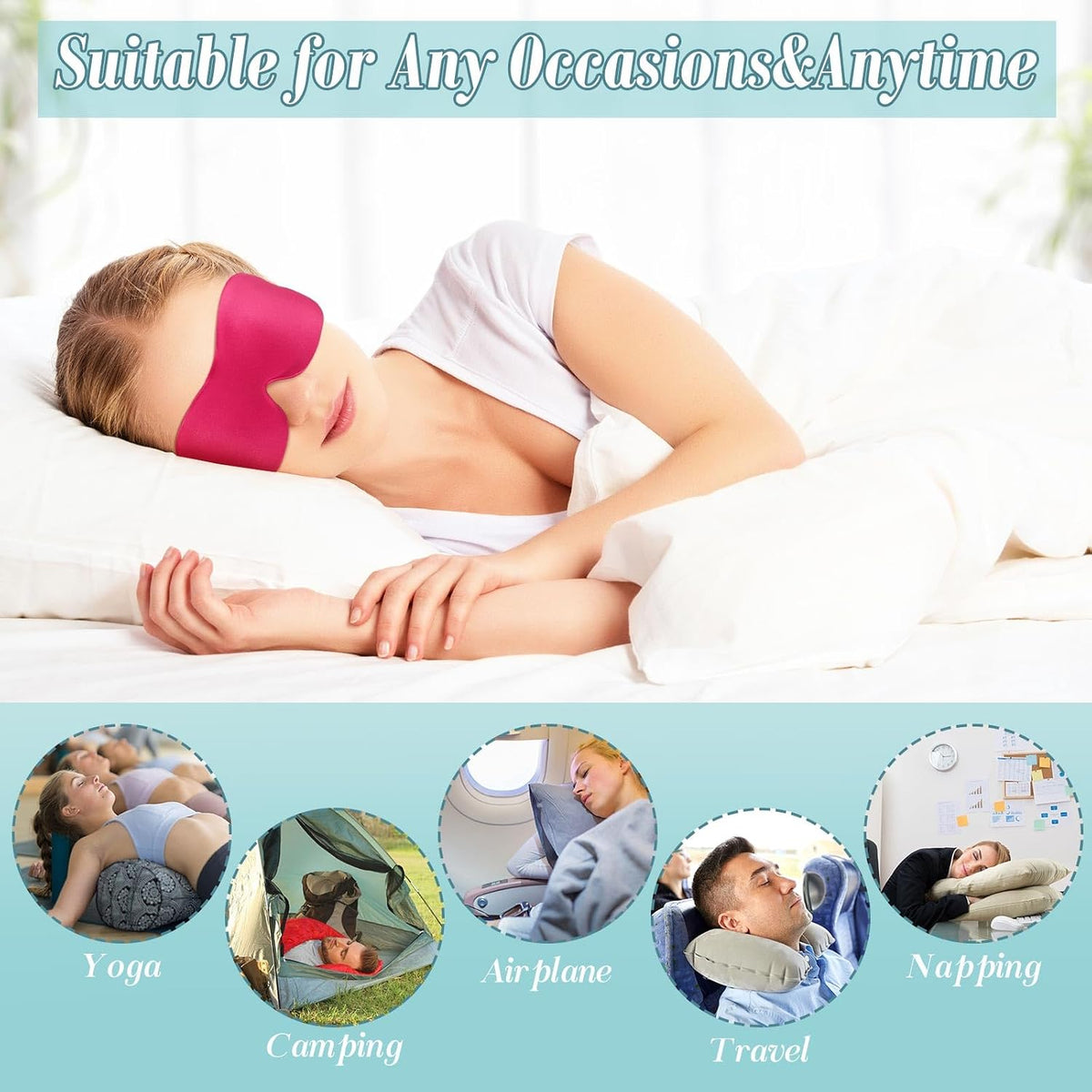 Bencailor 16 Pcs 3D Sleep Eye Mask 99% Blackout Mask with Adjustable Buckle No Eye Pressure Nose-Free Breathable Blindfold for Side/Back/Stomach Sleepers, Travel, Office Naps(Large)