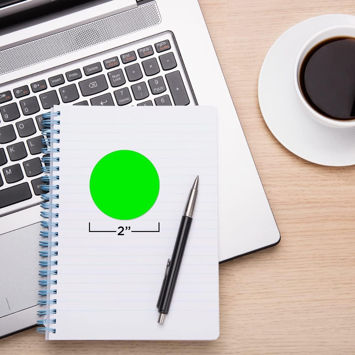 Fluorescent Green Dot Stickers, 2 Inch, 500/Roll | Writable Matte Paper Circle Stickers for Inventory, Classrooms, Offices, Retail, and Color Coding. Made in USA