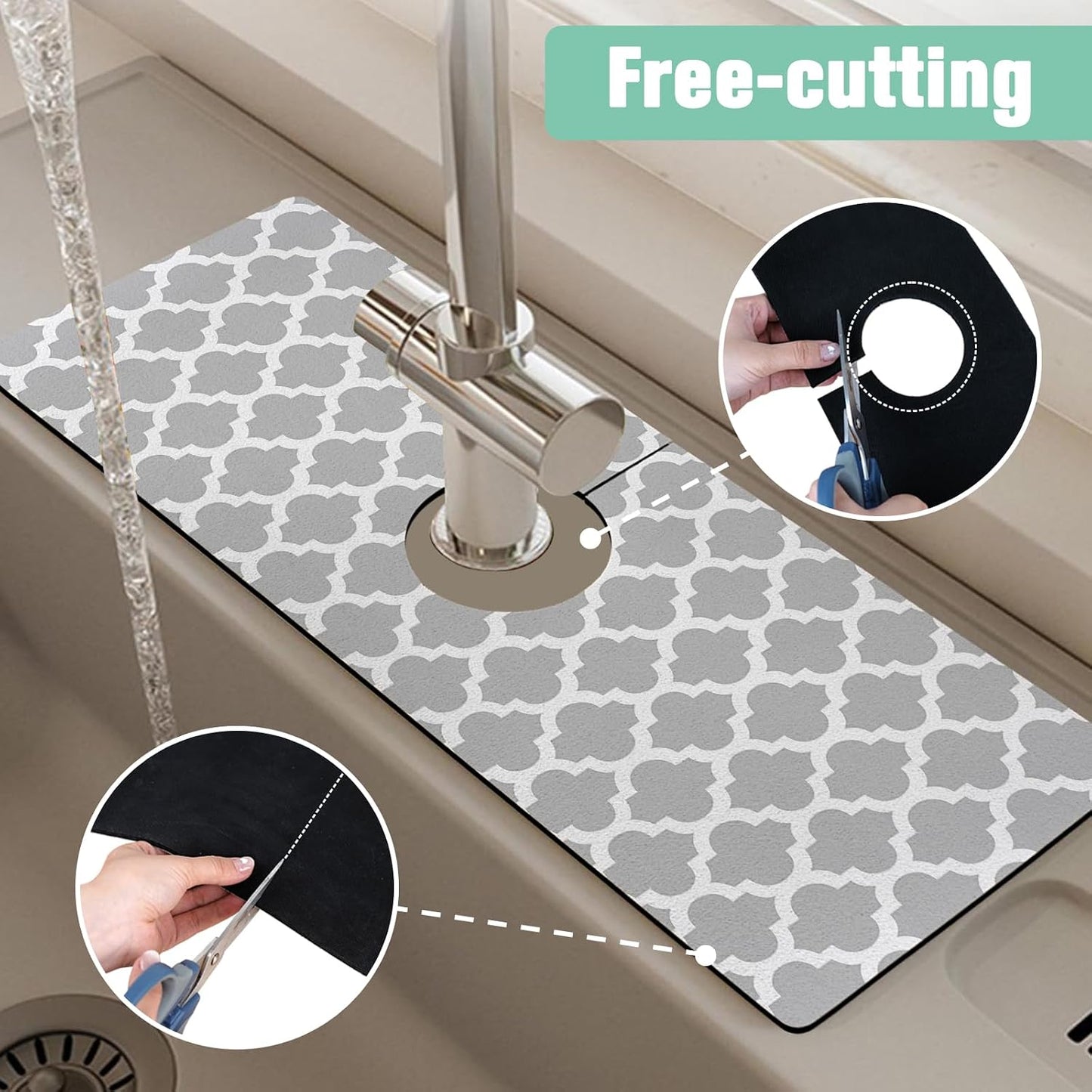 Kitchen Sink Splash Guard Faucet Mat 24" X 5.5" Tropical Leavesl Absorbent Fast Drying Mat Faucet Draining Mat Sink Splash Guard Behind Faucet Drip Catcher for Kitchen Bathroom