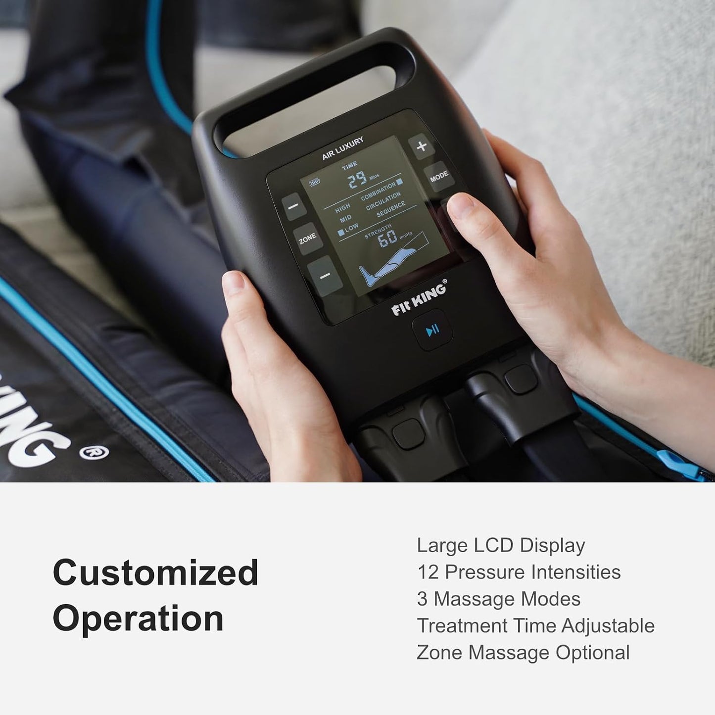 FIT KING Air Compression Recovery System, Cordless Full Leg Massager | Dynamic Pressure, Massage Zone Customizable, Fast Recovery for Athletes, FSA-HSA (Medium)