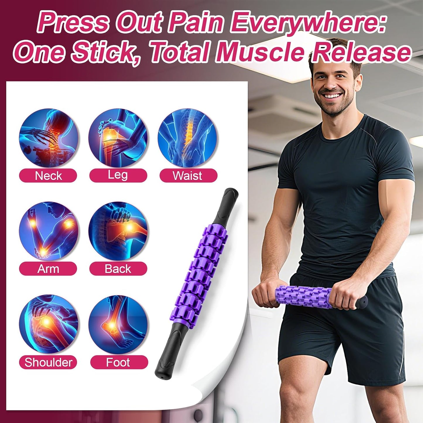 Massage Roller, Muscle Roller Stick, Therapy Roller Stick for Legs, Calf, Thigh, Lipo Roller for Relief Muscles, Deep Tissue Massage Rolling Pin for Trigger Points, Help Sore Muscle Recovery