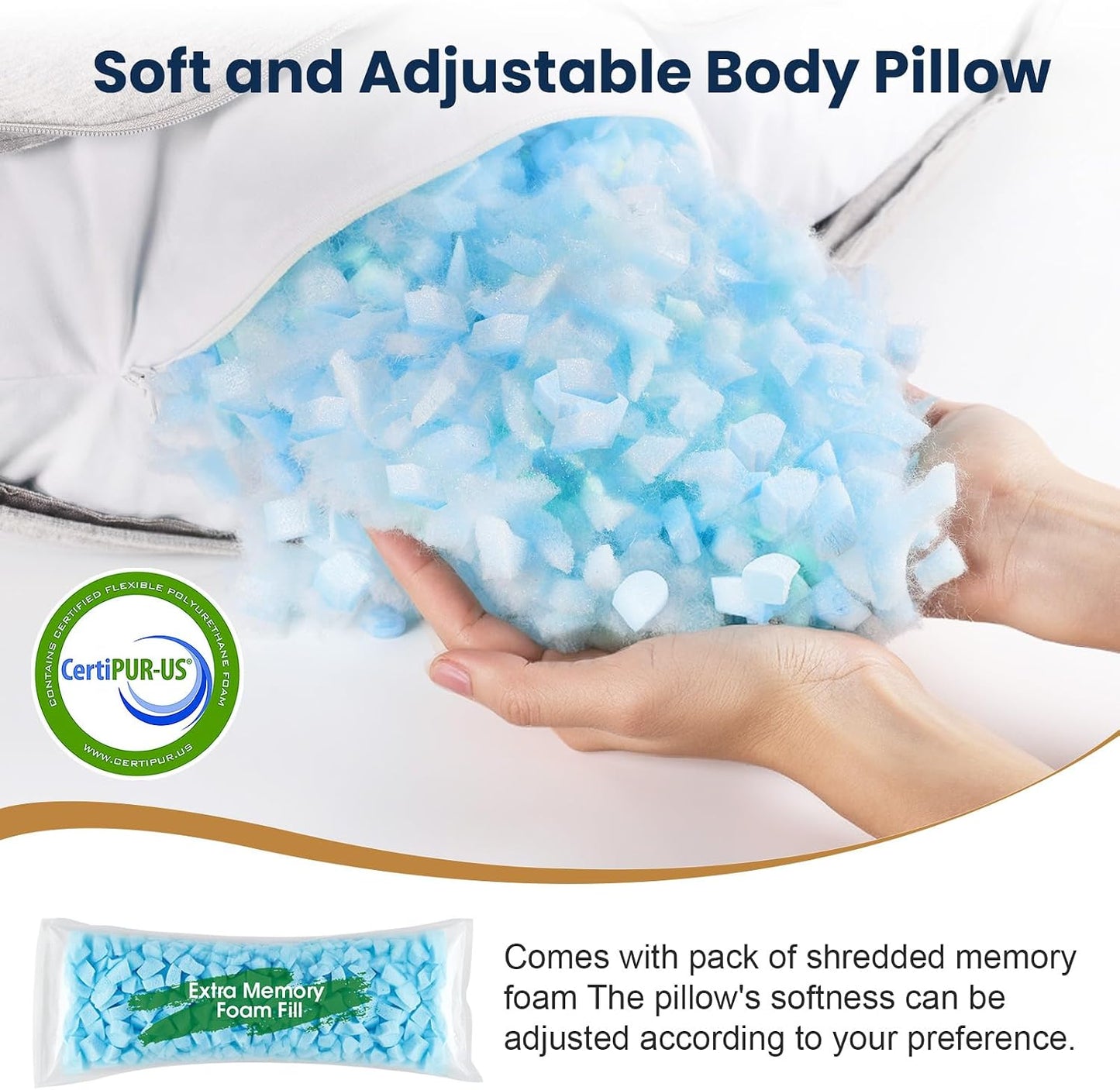 TranquilRelax C Shaped Body Pillow for Side Sleepers, Memory Foam Long Pillow for Leg, Hip & Back Support, Soft Washable Cover,Grey-47"*10"