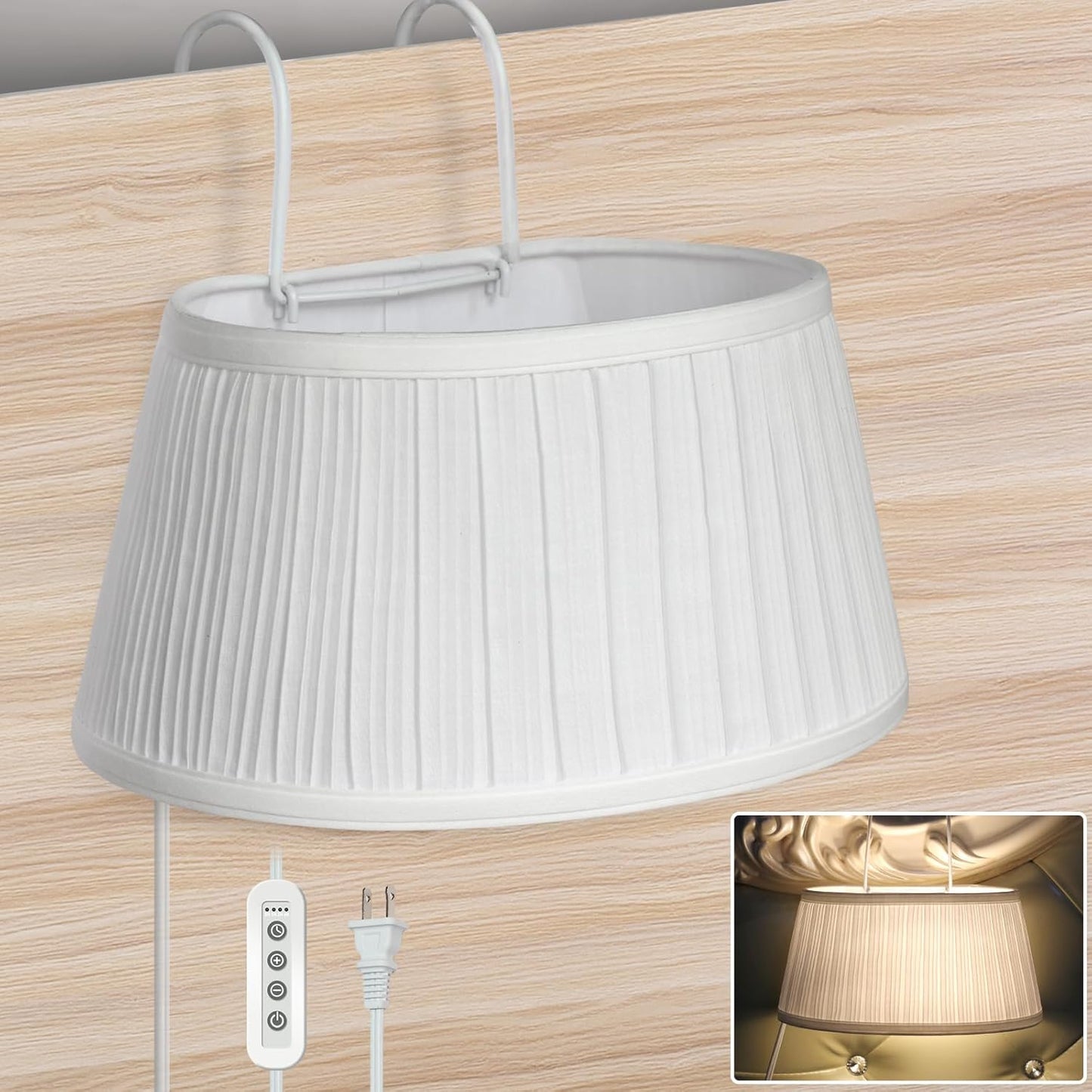 NITOWOLF Bed Reading Light, Headboard Light Reading Lights for Books in Bed with Adjustable Hook, Eye Caring Soft Fabric Shade Bedtime Reading Lamp Plug in, LED Bulb Included (Beige)
