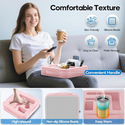 Couch Cup Holder Pillow, Sofa and Bed Caddy for iPad, Kindle, Switch, Game Controller, Remotes, Phones, Small-Sized Cup & Drink Holder for Couch, Bed, Desk, Car, Beach, Bathroom Cup Holder