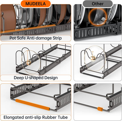 MUDEELA Expandable Pot Pan Lid Organizers inside Cabinet, 10 Divider-Black | Expandable 11.8–22.9", 10 Adjustable Divider, Tool-Free Assembly, Non-Slip, Scratch-Proof, For Pan Lid Cutting Board Bakeware