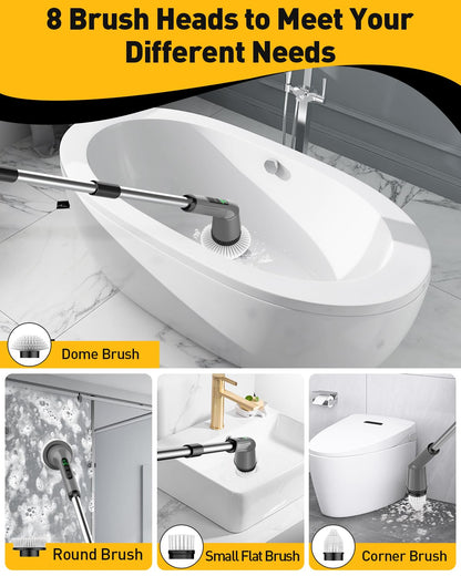 Electric Spin Scrubber for Bathroom, Shower Scrubber with Long Handle | Shower Cleaner Brushes, IPX7 Waterproof & 2 Speed, 3 Brush Heads, 90min Runtime, Bathroom Cleaning Supplies for Toilet Tub