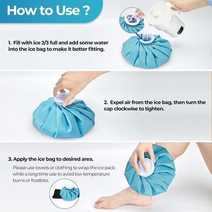 Ice Bags for Injuries Reusable: Ohuhu 3 Packs Ice Cold Packs with 2 Wrap Ice Bag Hot Water Hot & Cold Therapy Pain Relief for Knee Leg Injury No-Leak Waterproof Ice Bags 3 Sizes 6"/9"/11", Light Blue