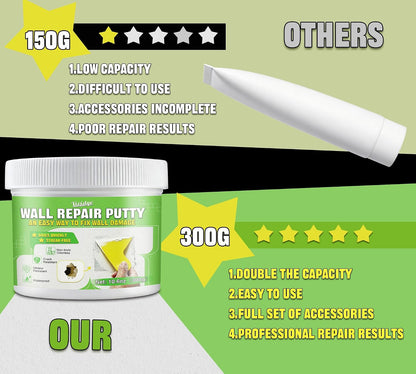 Drywall Repair Kit, Spackle Paste with Patches & Tools for Wall Hole Fix | 10.6oz Wall mending agent for drywall, plaster, wood, stucco. Waterproof, crack-resistant, residue-free ＆ formaldehyde-free