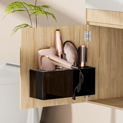 YUNEASELF Hair Tool Organizer Acrylic: Hair Dryer Holder Wall Mount - Blow Dryer Holder Cabinet Door - Bathroom Countertop Organizer for Curling Iron Hot Styling Tools Flat Iron - Black