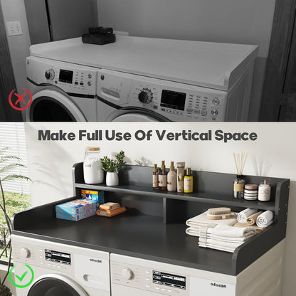 2-Tier Washer and Dryer Countertop with 2.75" H Guard,54" W x 27.5" D Laundry Countertop Cover with Non-Slip Pad,Large Space Laundry Topper for Folding Clothes Over Washer and Dryer-White