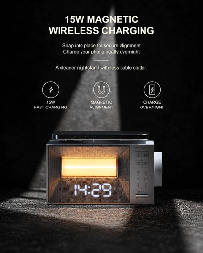 Sound Machine Alarm Clock with Wireless Charger for Bedroom, Hotel
