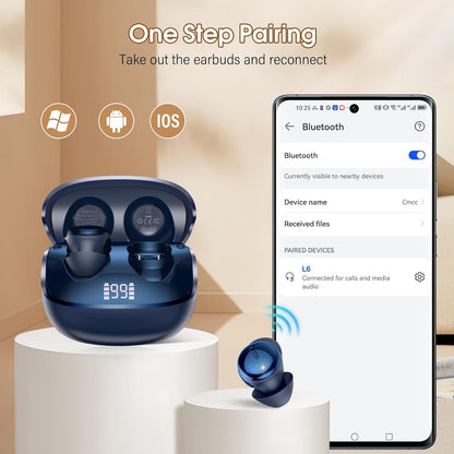 Sleep Earbuds Bluetooth 5.4, Mini Light-Weight Headphones for Side Sleepers | Features Sleep Mode & Built-in White Noise for Relaxing. 48H Battery & Clear Calls. Perfect Mini Earphones for Sound Sleep
