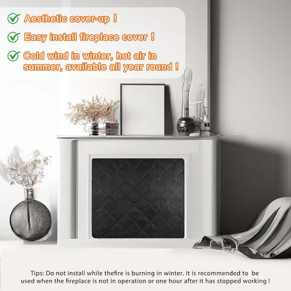 Magnetic Fireplace Cover Blanket Draft Stopper 45*34in Brick Fireplace Screen Insulation Cover Chimney Cold Air Blocker with Strong Magnet Hook-and-Loop Fasteners for Winter Iron Frame Stops Heat Loss