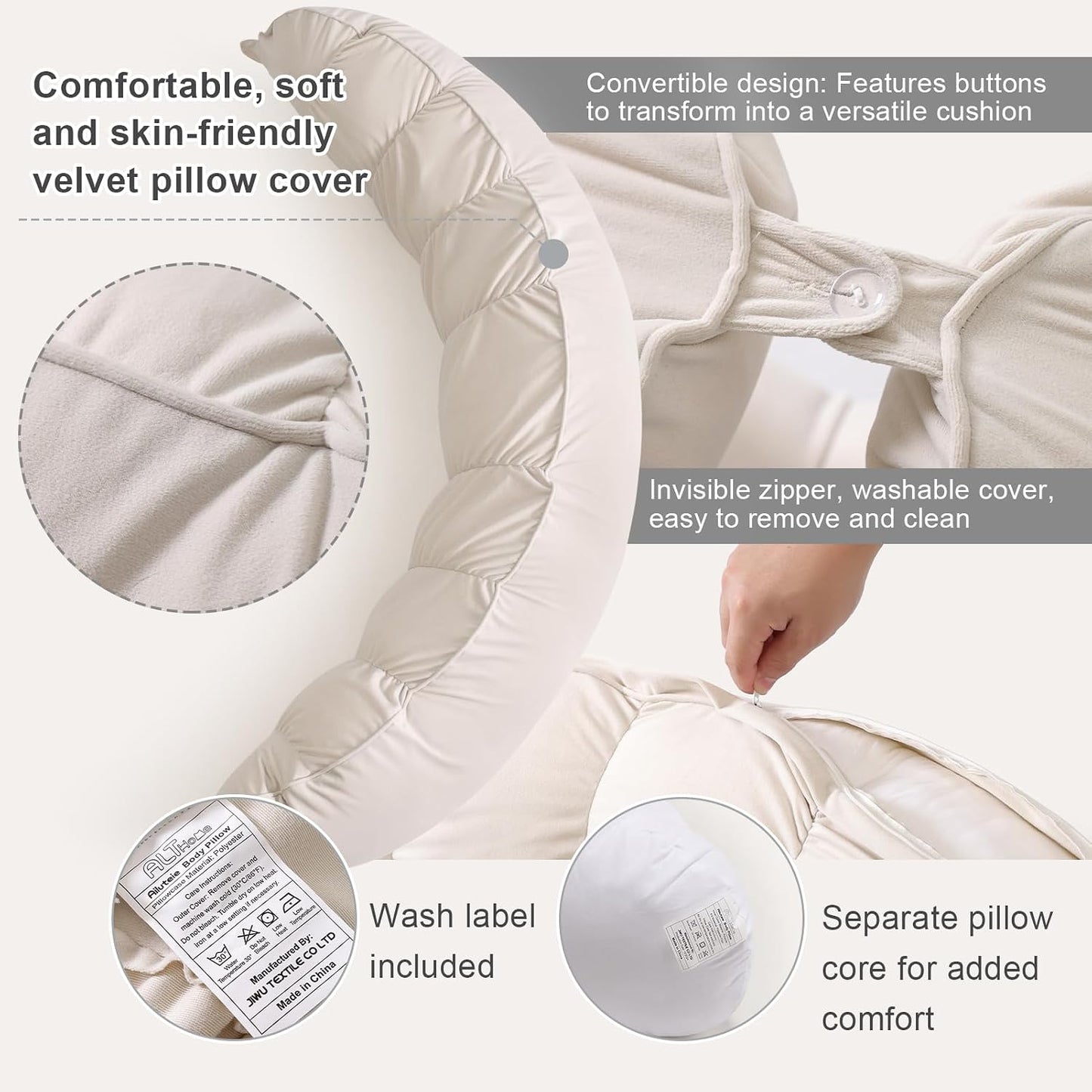 Peallow(Pat. Pend) – Long Round Body Pillow for Adults, Bolster Pillow for Sleeping, Soft and Supportive Pillow for Sleeping & Lumbar Support (Green-White, 29.5")