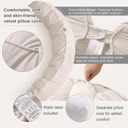 Peallow(Pat. Pend) – Long Round Body Pillow for Adults, Bolster Pillow for Sleeping, Soft and Supportive Pillow for Sleeping & Lumbar Support (Green-White, 29.5")