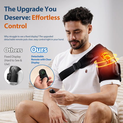 HOMRELEXA Shoulder Heating Pad, Shoulder Massager with Detachable Remote | Cordless Heated Shoulder Wrap with 5 Vibration Modes & 5 Heating Levels, Auto-Off, 5000mAh, Ideal Gift for Men & Women, Black