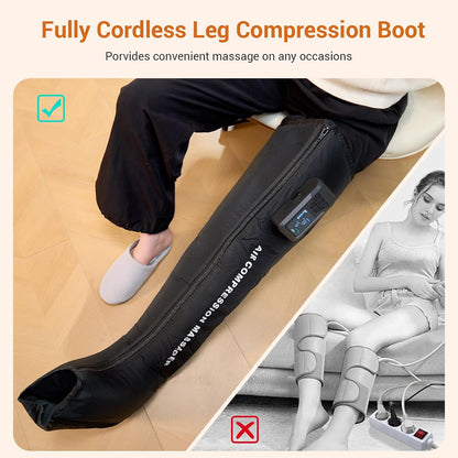 Full Leg Air Compression Massager, Sequential Cordless Compress Massager | Therapy Machine for Circulation Pain Relief, Rechargeable Leg Massage Recovery System with Multiple Modes for Athlete