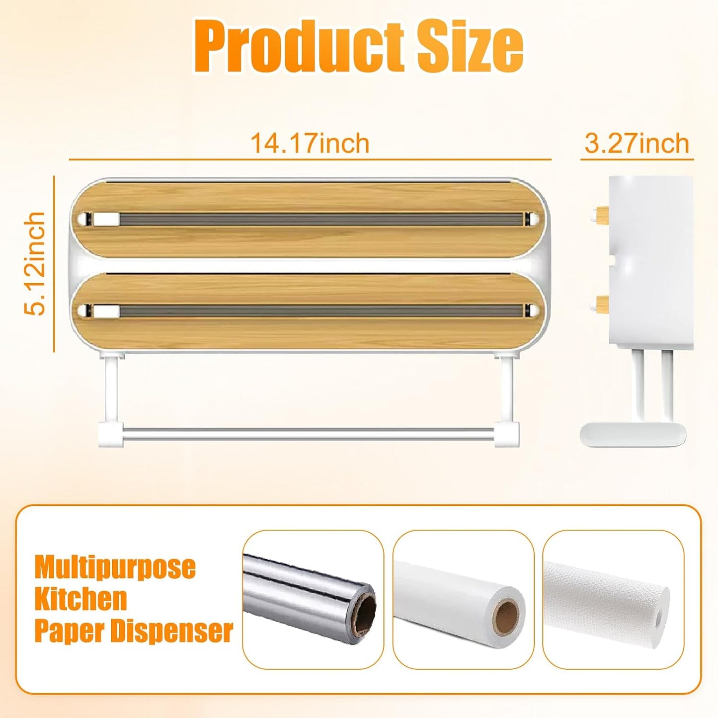 3 in 1 Plastic Wrap Dispenser with Cutter,Wooden Aluminum Foil Organizer | Magnetic Holder with Kitchen Towel Holder, Wall Mount Kitchen Wrap Dispenser for Pantry and Kitchen Cabinet