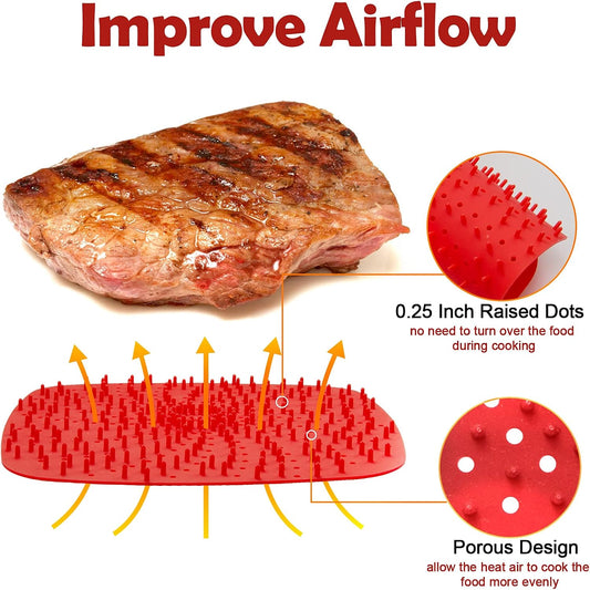 Upgrade Reusable Air Fryer Liners with Raised Silicone | Patented Product | BPA Free Non-Stick Air Fryer Mats | Air Fryer Silicone Tray Accessories | 2 Size Options – 9 Inch Square