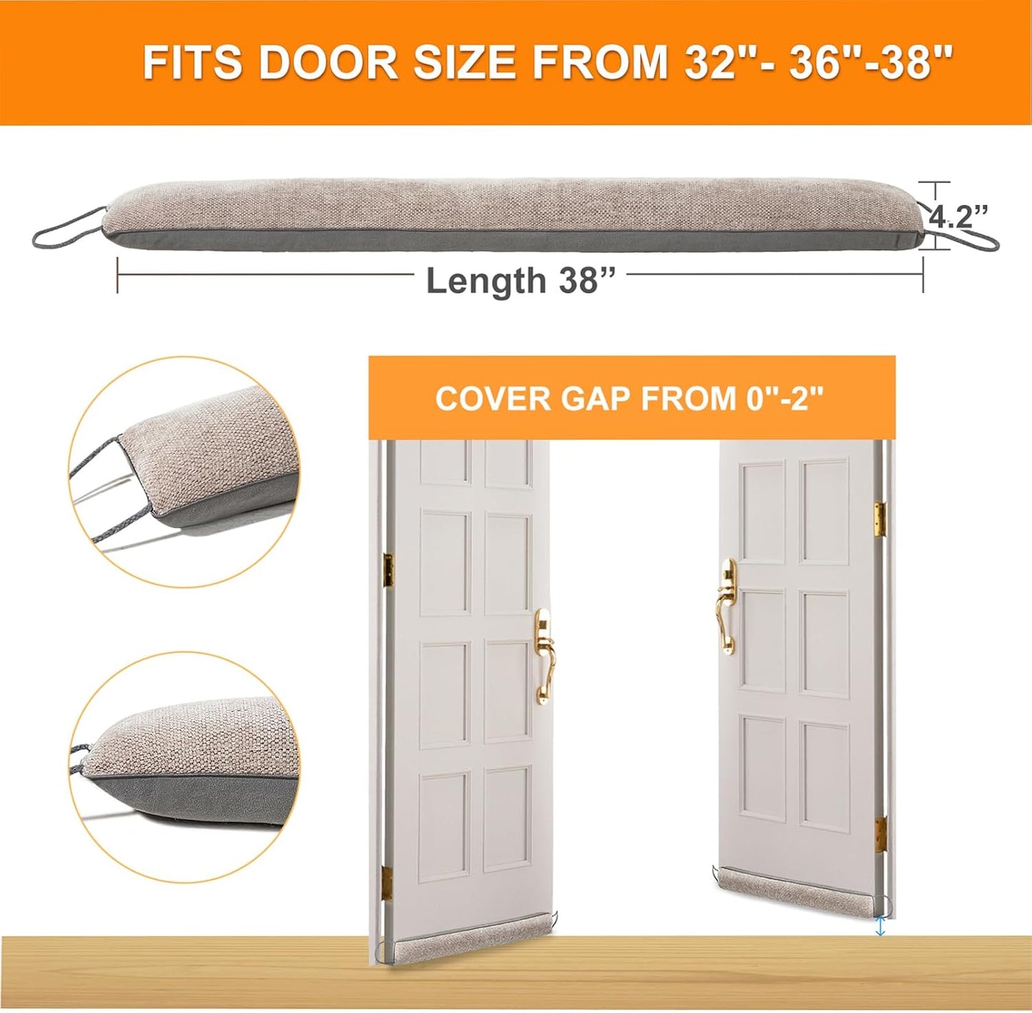 Weighted Door Draft Stopper, Grey, 32inch | Under Door Noise Blocker, Front Door Insulation, Weatherproof Strip, Energy Efficient
