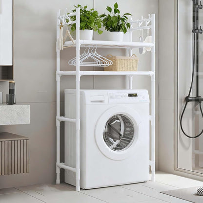 2-Tier Over Washer and Dryer Shelves - Portable Dryer Stand Over Washer with Hooks, Durable Plastic Laundry Organizer for Bathroom/Laundry Room(Black)