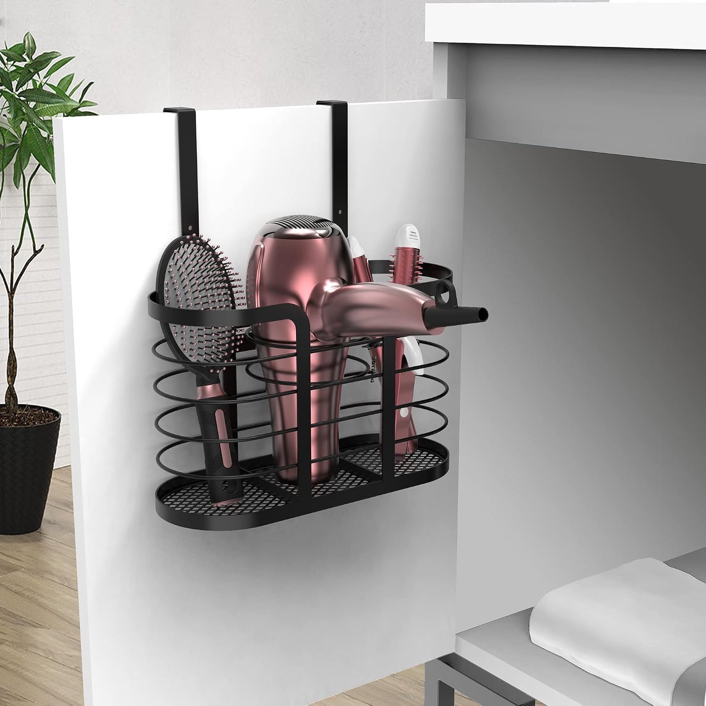 YIGII Hair Tool Organizer, Cabinet Door Storage Basket, Bathroom, Black | Storage for Hair Dryers, Flat Irons and Curling Tools, Space-Saving Cabinet Design for Bathroom Styling Tools