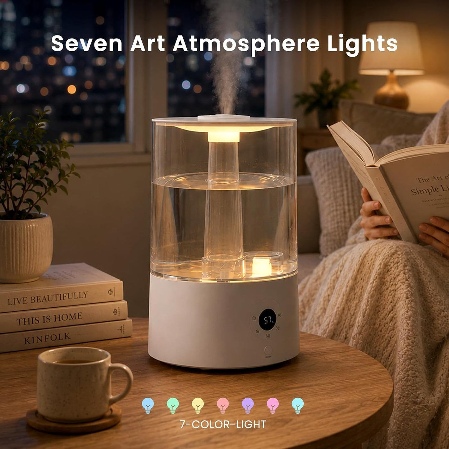 COWSAR Humidifier for Bedroom, 3L Top Fill Cool Mist Humidifier for Large Room, Easy to Fill & Clean, Quiet 22dB, Baby Humidifier, Nightlight, Timer/Sleep Mode, 360° Nozzle, Aromatherapy Tray, White