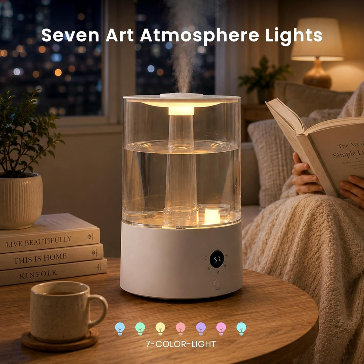 COWSAR Humidifier for Bedroom, 3L Top Fill Cool Mist Humidifier for Large Room, Easy to Fill & Clean, Quiet 22dB, Baby Humidifier, Nightlight, Timer/Sleep Mode, 360° Nozzle, Aromatherapy Tray, White