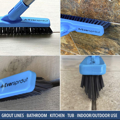 EVERSPROUT 1.5-to-3 Foot Grout Brush Scrubber Pro w/Long Handle Pole | Stiff V-Shape Bristles Built for Corners & Tough Grime | Swivel Design Cleans Shower Tile, Kitchen, Bathroom, Outdoor Concrete