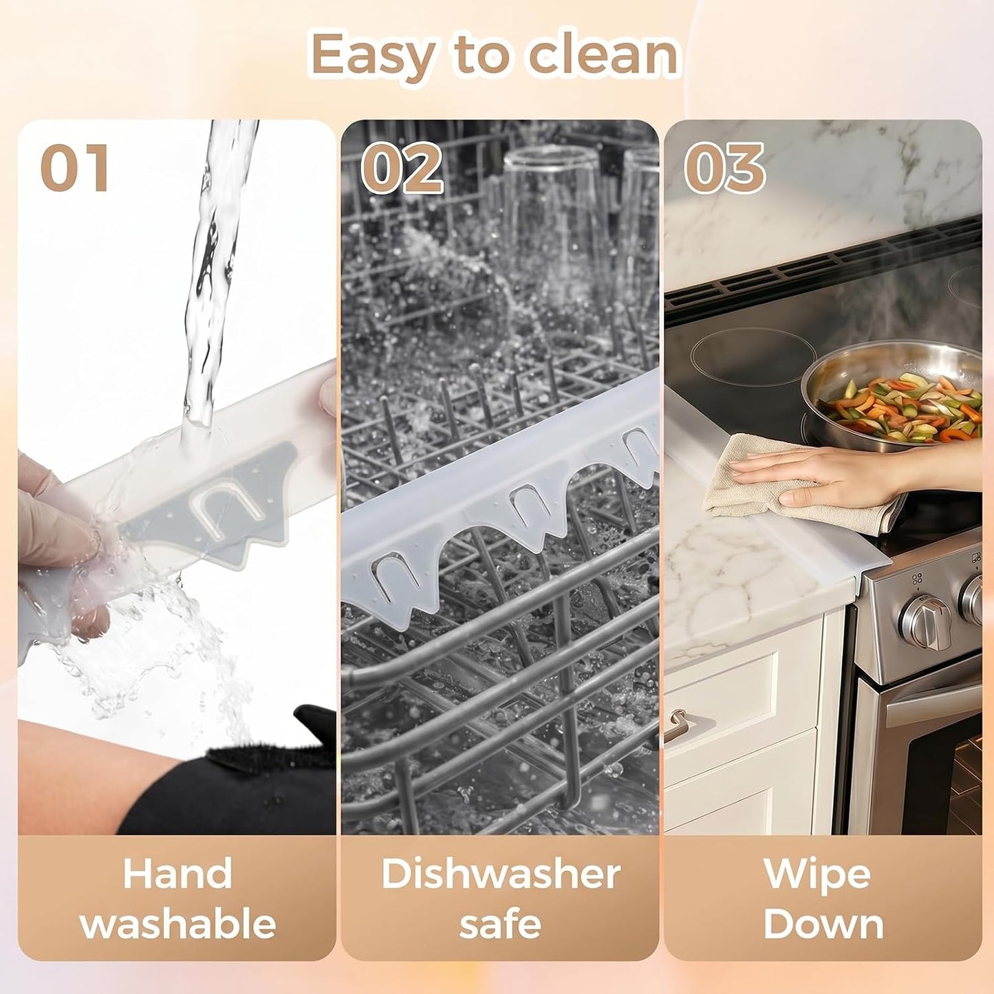 Silicone Stove Gap Covers with Stainless Steel, Oven Gap Filler Seals Gaps Between Stovetop and Counter, Stove Gap Guards Range Trim Kit, Easy to Clean Stove Gap Guard (Black 2 Pack,25")