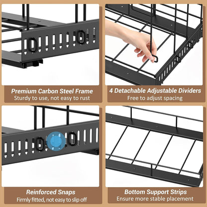 Housolution Pull Out Baking Tray and Cookie Sheet Cutting Board Organizer | 13"-22" Expandable, 21.5" Deep, 8 Adjustable Dividers, Sliding Rail Design, Sturdy Metal Structure, Adhesive/Screw Fixing