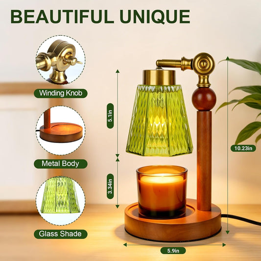 Candle Warmer Lamp with Timer,Birthday Gifts for Women Home Decor | 24 Cycle Timer Dimmable,Height Adjustable Wax Warmer,Vintage Glass Lamp Room Decor Includes 2 Bulbs