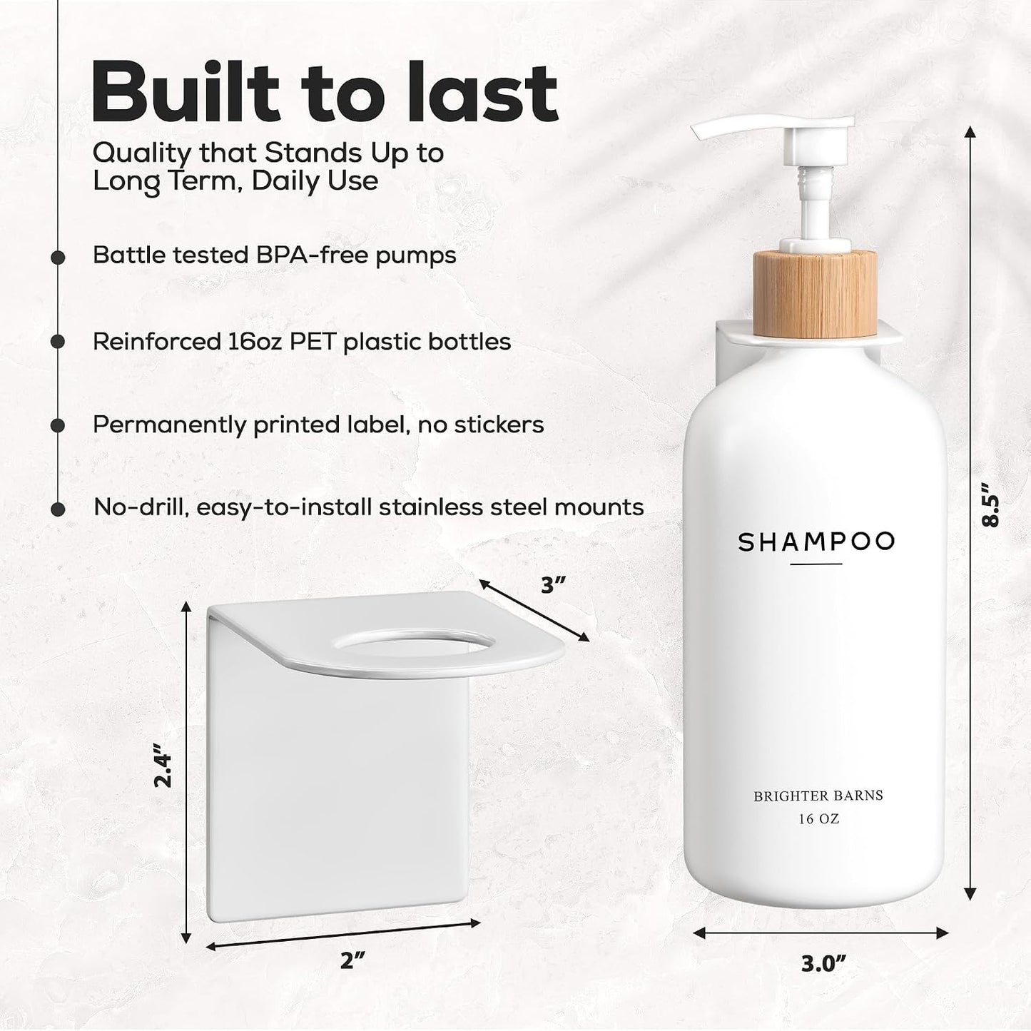White Shampoo and Conditioner Dispenser Set Wall Mounted by Brighter Barns - Shower Dispenser 3 Chamber No Drill - Refillable Shampoo and Conditioner Bottles for Shower Wall in Airbnb, Hotel (White)