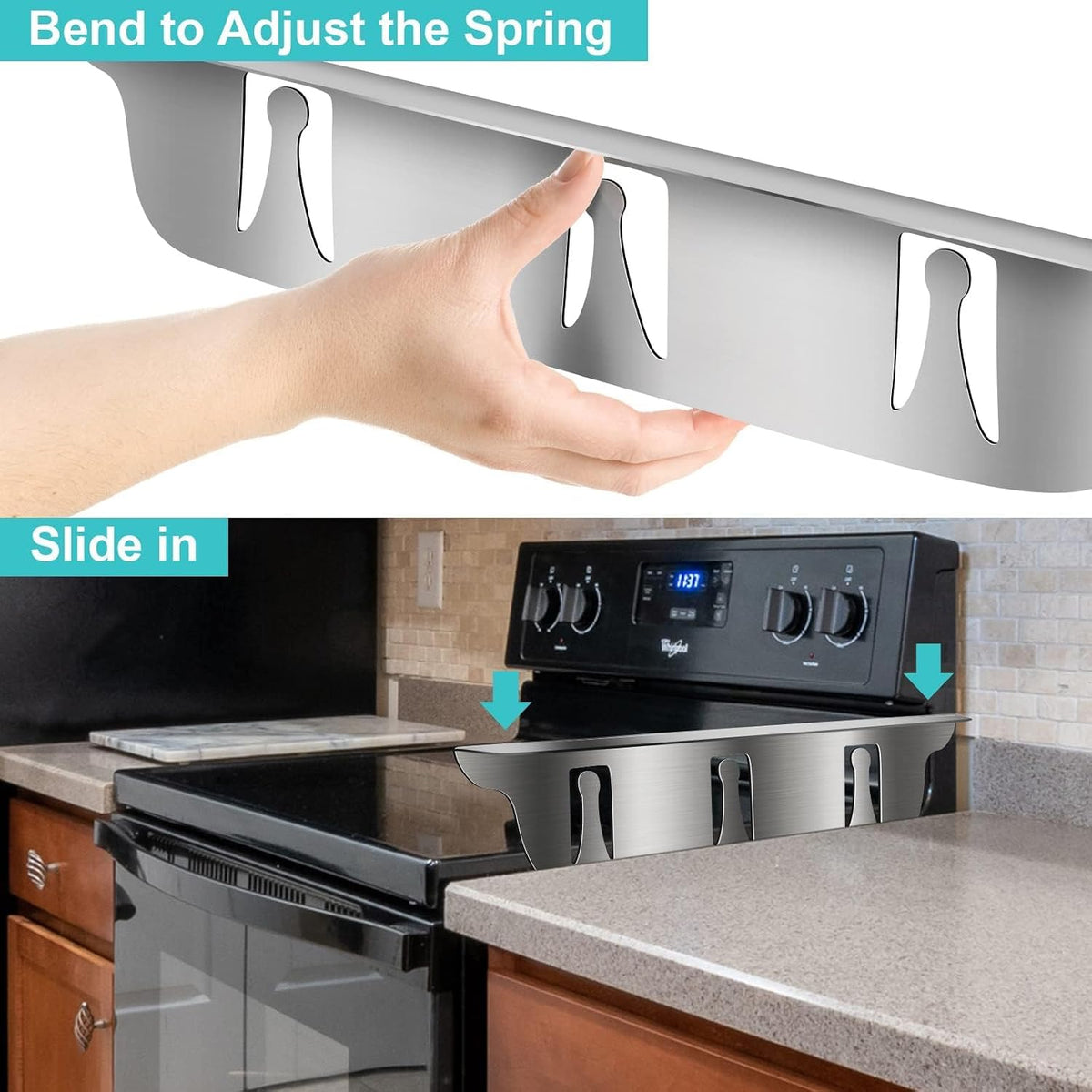 Stove Cover, Stove Guard, Stainless Steel Stove Gap Covers, Heat Resistant & Easy to Clean Stove Counter Gap Cover, Kitchen Stove Counter Gap Cover Eliminates Gap Between Counter & Appliances (2 pcs)