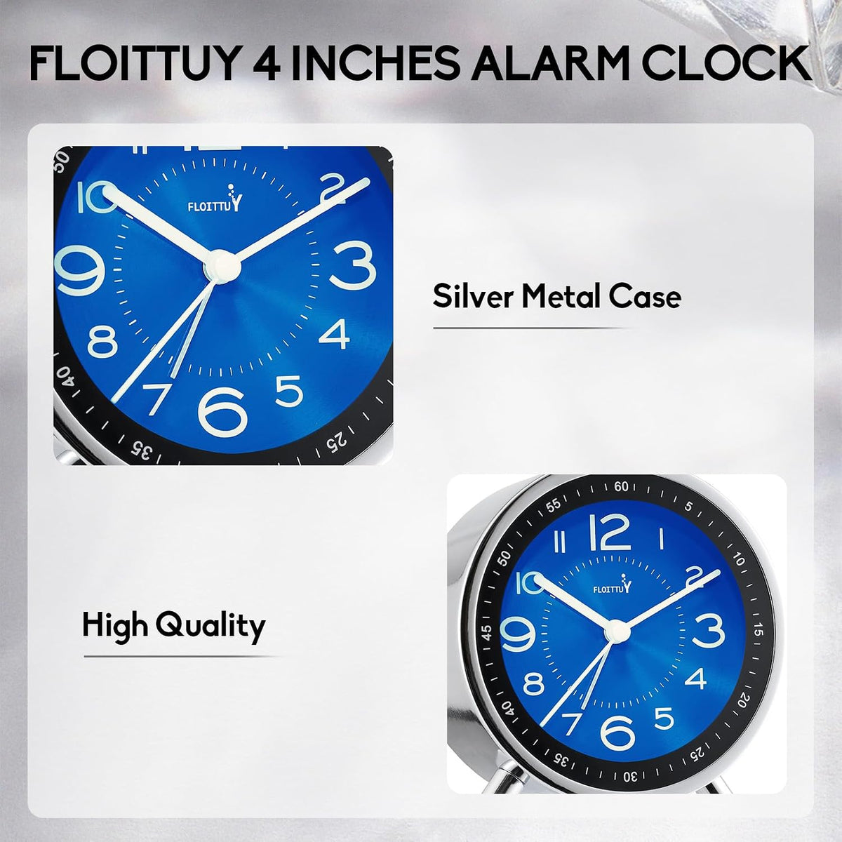 FLOITTUY Super Silent Metal Alarm Clock,Beep Wake Round Alarm Clock with Night Light,Battery Operated,Easy Set,Simple & Retro for Desk, Bedroom and Home Decoration(Creamy White)