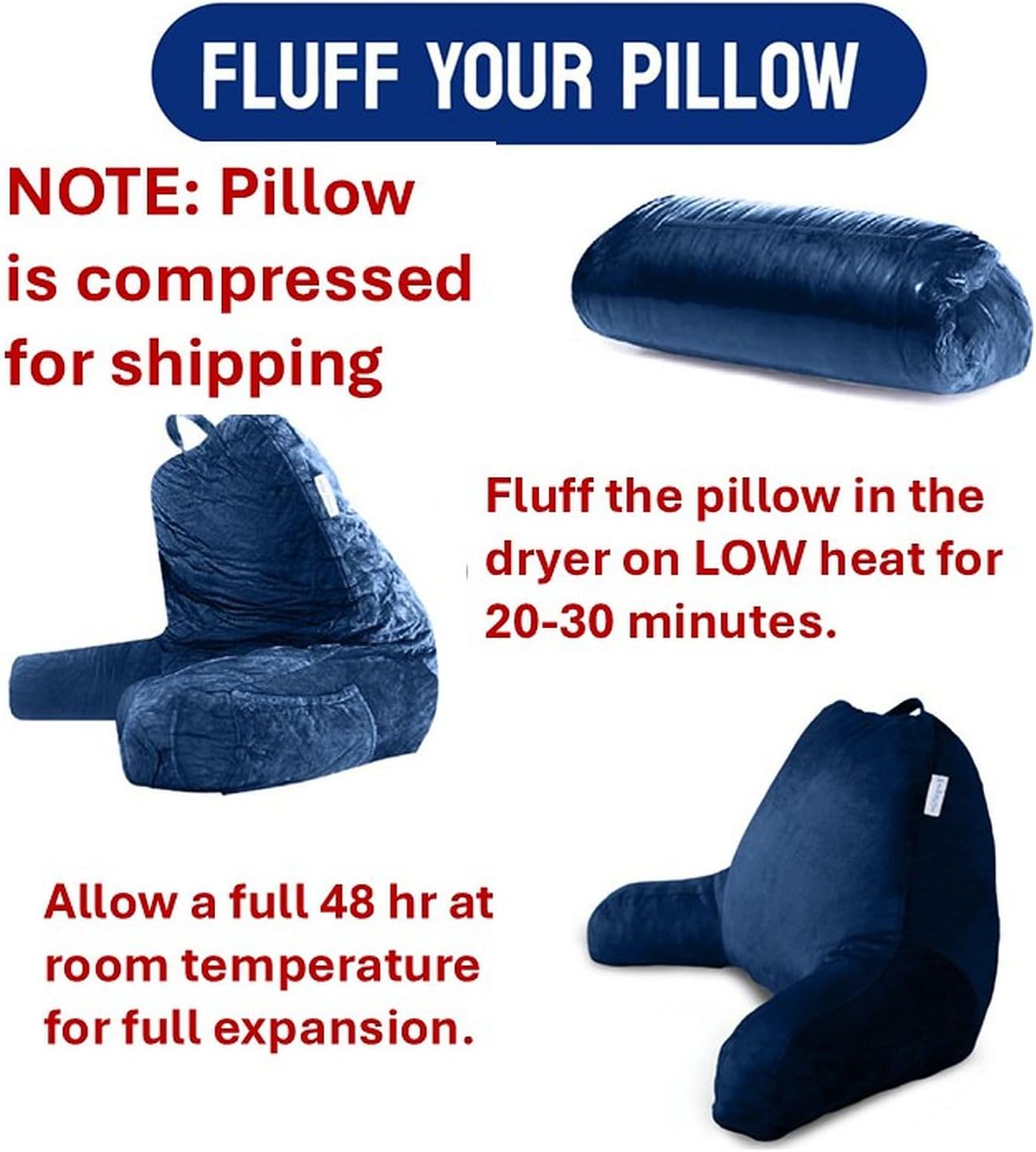 Reading Pillow for Bed with Arms Pockets for Adults, Large Grey | Bed Pillow for Sitting Up for Nursing, Breast Feeding, Bedrest or Relief from GERD or Heartburn; Removable, Washable Cover