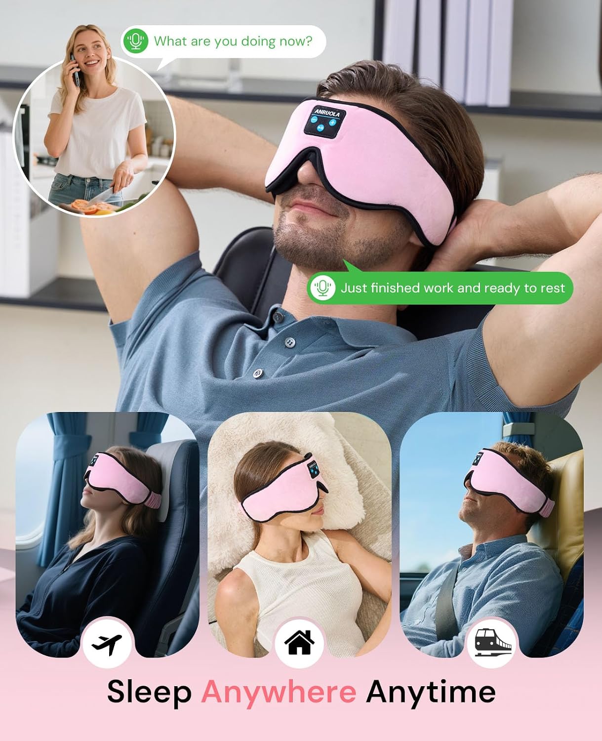 3D Sleep Mask with Bluetooth Headphones, Wireless Sleep Headphones for Side Sleepers, Noise Cancelling Eye Mask for Nap, Soft Sleeping Mask for Women Men, Blackout Sleep Mask with Built-in Speakers