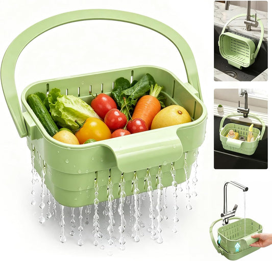 Foldable Hanging Sink Drain Basket, 2026 Upgraded Foldable Kitchen Sink Strainer, Hanging Foldable Fruit and Vegetable Filter Basket, Suitable for Kitchen Sinks, Easy to Store, Space-Saving (green)