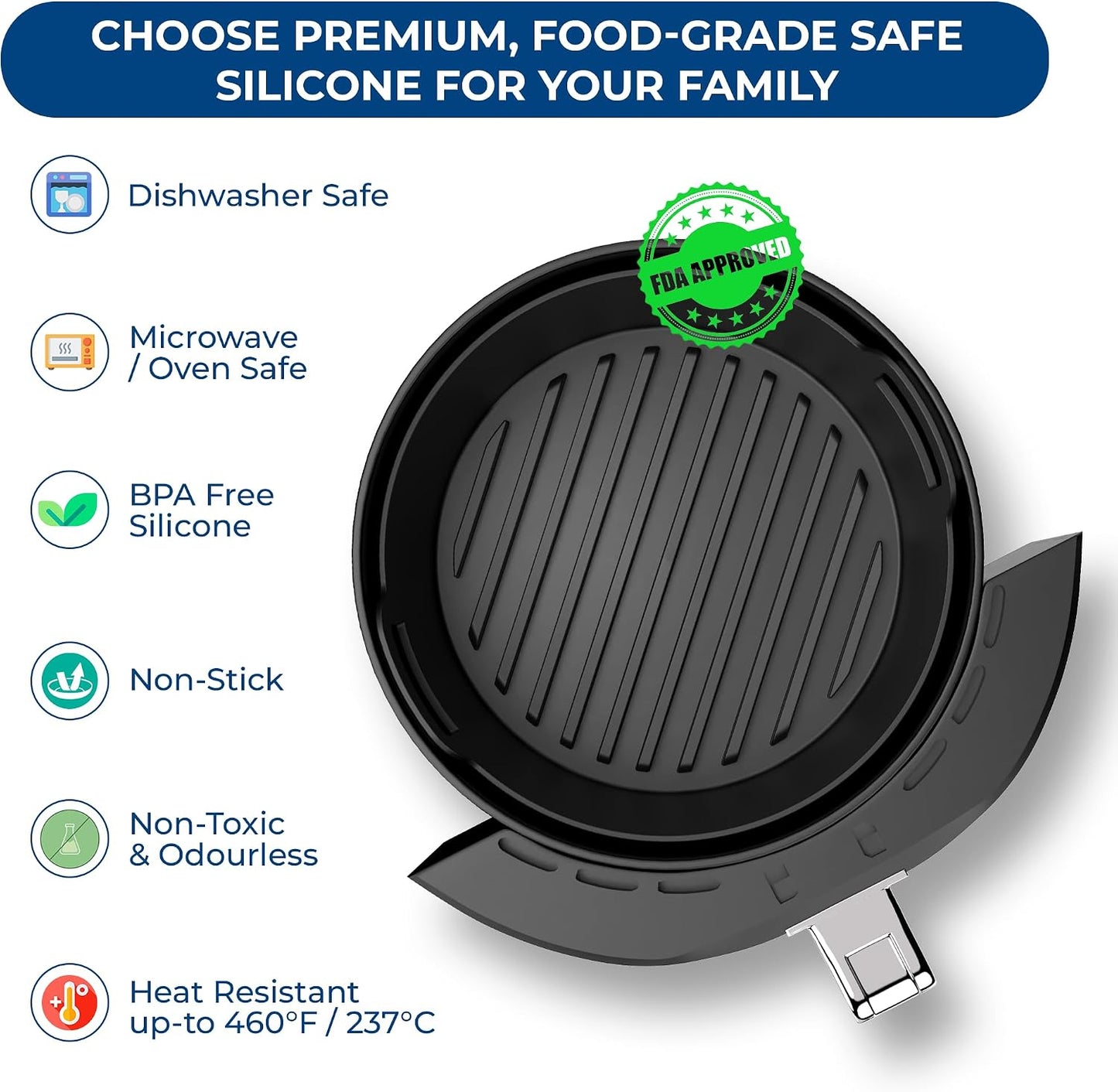 Premium 2 Pcs Silicone Liners for Ninja 4 QT AF101 | Strong and Long‑lasting 0.1inch Thickness | 0.3inch high Silicone Lines on Base for AirFlow | Specially Designed for Circular AF101 Air Fryer