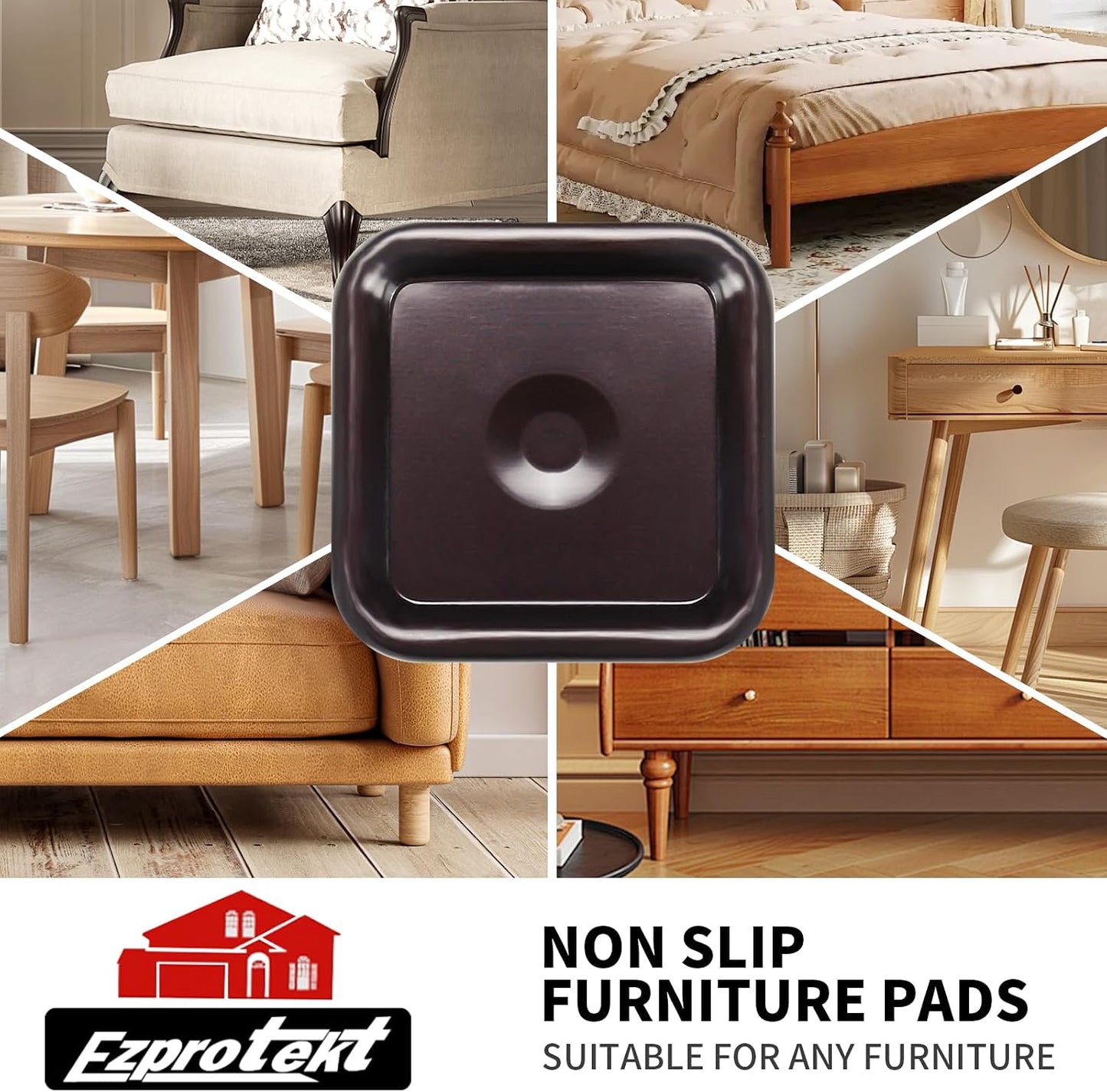 Ezprotekt 1.63" Round Carpet Bottom Furniture Caster Cups, 16 Pcs Reusable Furniture Coasters, Felt Furniture Sliders Pads to Protect Hardwood, Tile or Carpetd Floors from Scratches (Dark Brown)