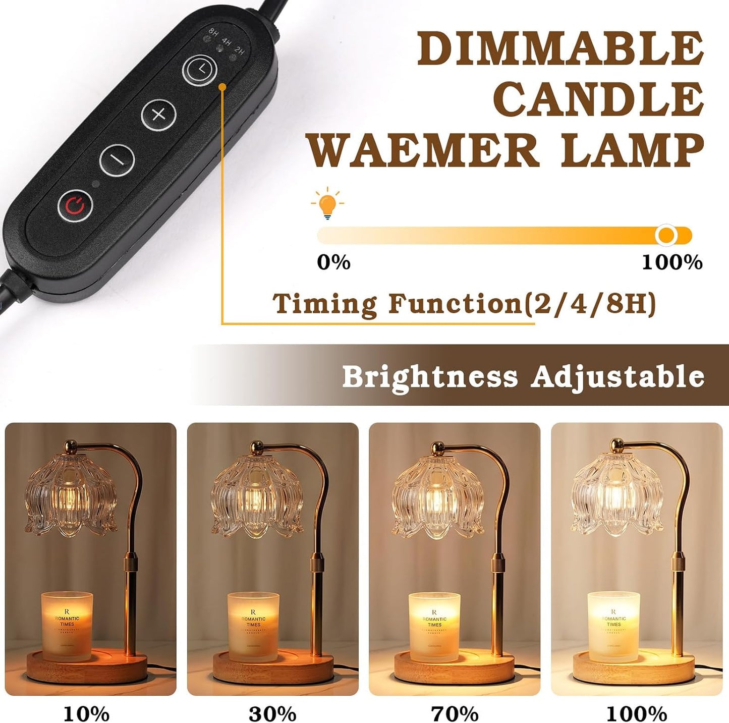 Funistree Flower Candle Warmer Lamp with Timer, Dimmable Candle Lamp Warmer, Christmas Birthday Gifts for Women Mom Her, Housewarming Home Decor, Lotus Wax Warmer for Yankee Candles - Lily Amber