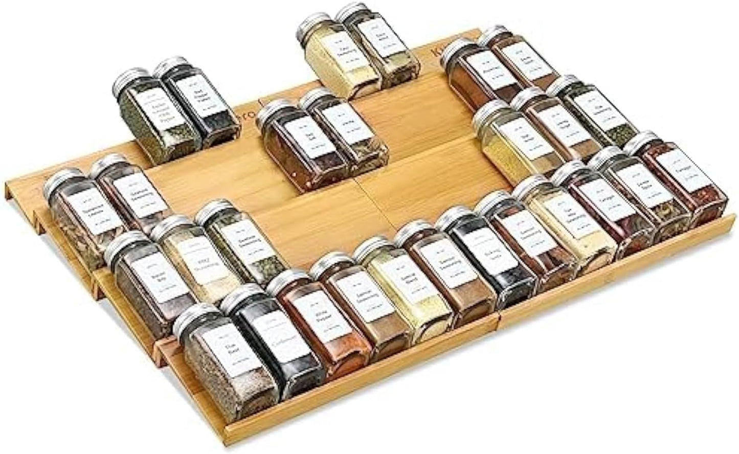 Spice Drawer Organzier,4 Tiers Bamboo Spice Rack Tray Insert for Cabinet Drawer Countertop, Kitchen Seasoning Storage Drawer Organization,14.57" Wide x 15.8" Deep （Hold UP To 32 Jars
